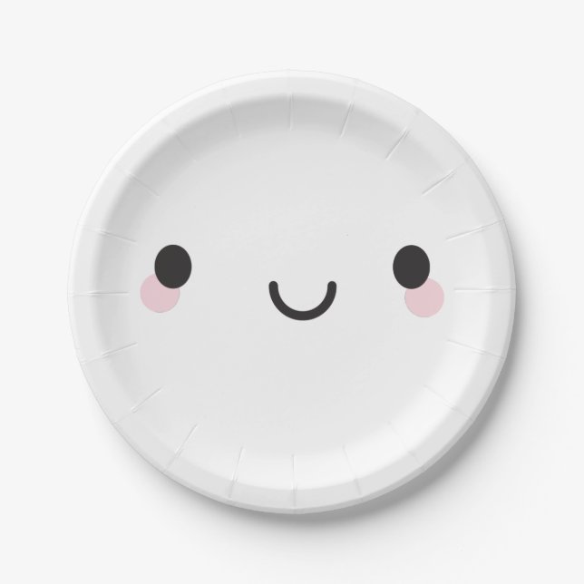 Assiettes En Carton Le visage heureux de Kawaii (Devant)