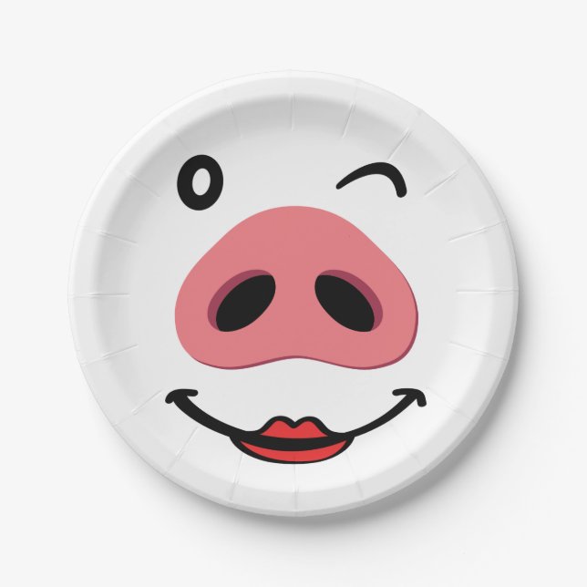 Assiettes En Carton Le visage heureux des cochons. Neus d'un porc. (Devant)