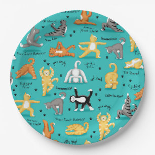 Assiettes En Carton Le yoga de chat de Kitty pose le bleu de turquoise
