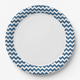 Assiettes En Carton Le zigzag de bleu marine barre le motif de Chevron