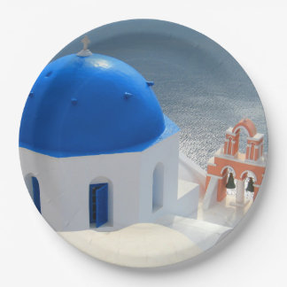 Assiettes En Carton L'église de Santorin au soleil de l'après-midi