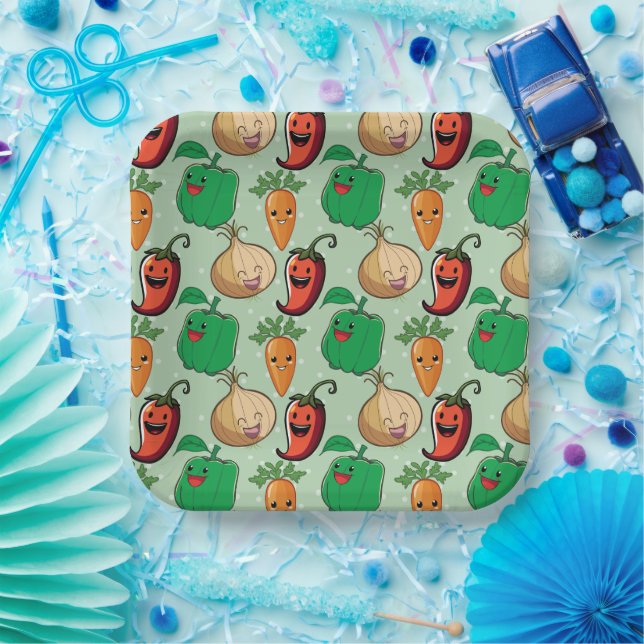 Assiettes En Carton Légumes souriants (Fête)