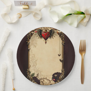 Assiettes En Carton L'élégance et la mystique du coeur gothique.