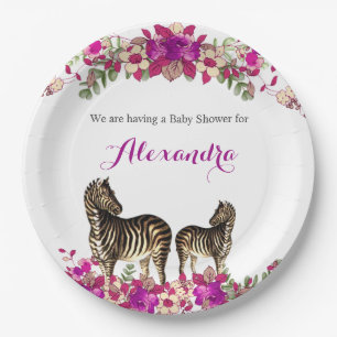 Assiettes En Carton L'Élégante fête du Baby shower rose Zebra