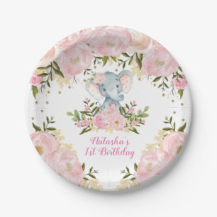 Assiettes En Carton L'éléphant mignon de bébé rougissent anniversa