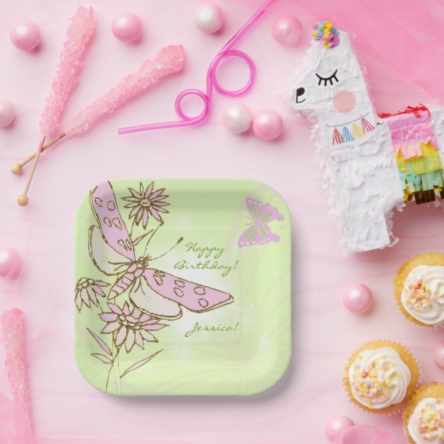 Assiettes En Carton Lemon Lime Pink Butterfly (Fête)