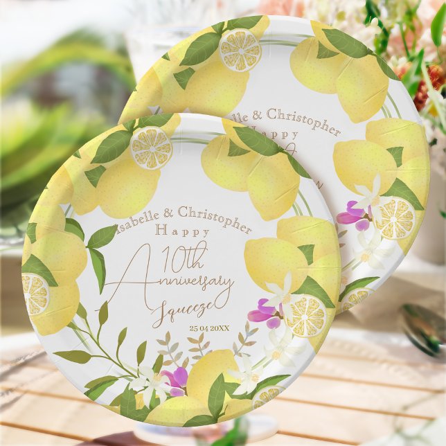 Assiettes En Carton Lemon Squeeze Anniversaire Blanc (10th Anniversary Wedding 
Party Paper Plate)