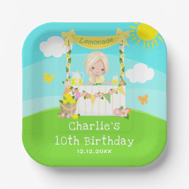 Assiettes En Carton Lemonade Stand Anniversaire Blonde Hair Girl (Recto)