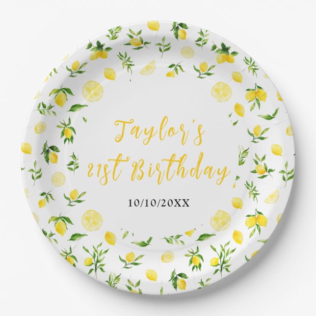 Assiettes En Carton Lemons and Foliage Birthday (Devant)