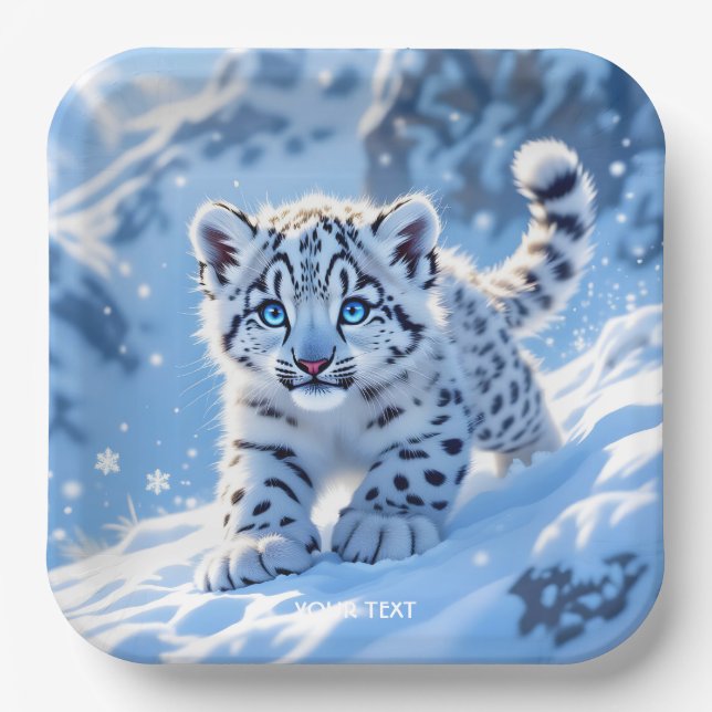 Assiettes En Carton Léopard bébé neige mignon fantasy (Recto)