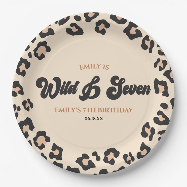 Assiettes En Carton Leopard Cheetah Wild et sept fête d'anniversaire (Devant)