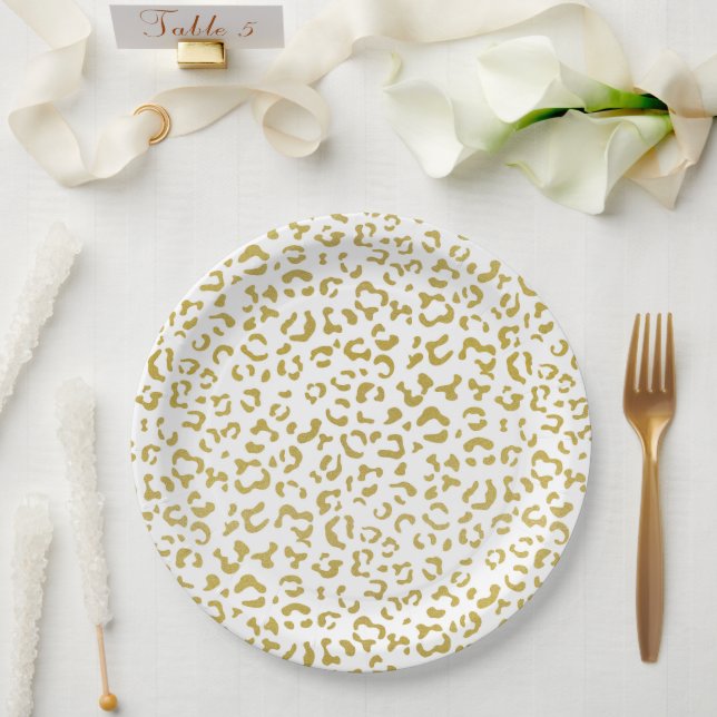 Assiettes En Carton Leopard d'or, Parties scintillant d'or, Empreinte  (Mariage)