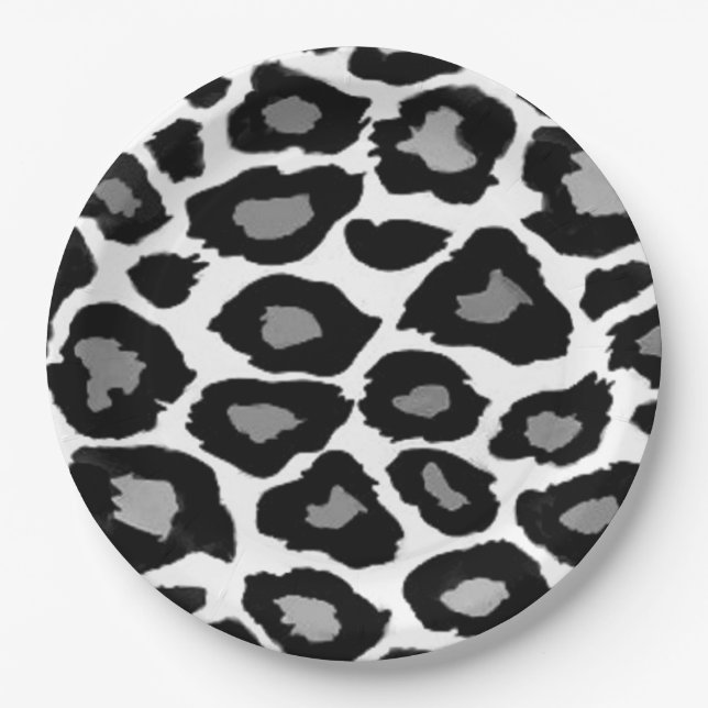 Assiettes En Carton Léopard noir et blanc (Devant)