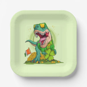 Assiettes En Carton Leprechaun T-Rex St. Patrick's Day