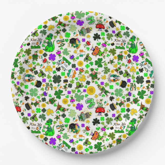 Assiettes En Carton Leprechauns Champignons d'or Shamrock Kiss Me Irla (Devant)