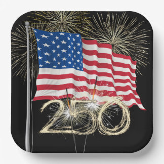 Assiettes En Carton Les 250 ans des États-Unis avec des Étoiles de Feu