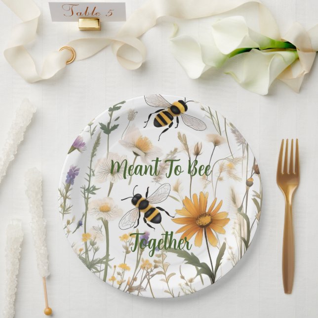 Assiettes En Carton Les Abeilles Et Les Fleurs Sauvages Faits Pour Êtr (Mariage)