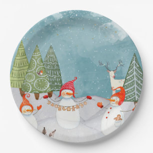 ASSIETTES EN CARTON LES AMIS DE SNOWMAN & WOODLAND EN WONDERLAND HITER