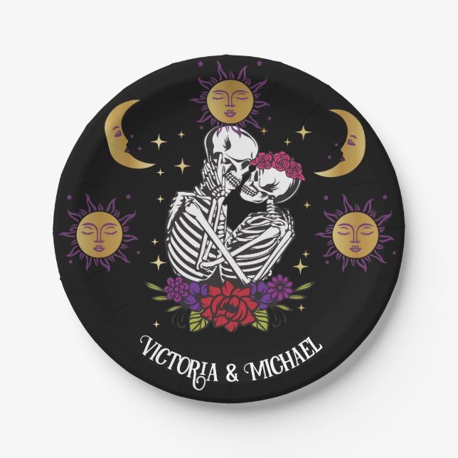 Assiettes En Carton Les amoureux Skeleton Couple Tarot gothique (Devant)