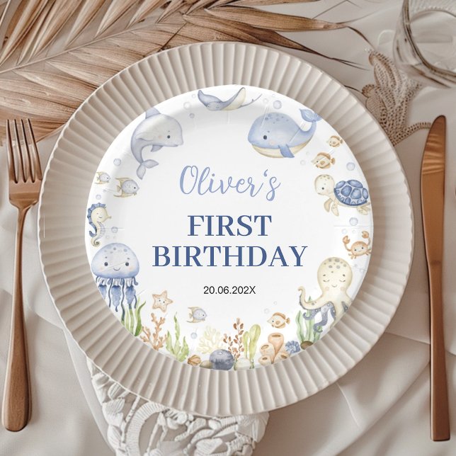 Assiettes En Carton Les animaux marins garçon sous la mer Anniversaire (Créateur téléchargé)