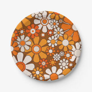 Assiettes En Carton les années 70 motif floral rétro avec fleurs Super