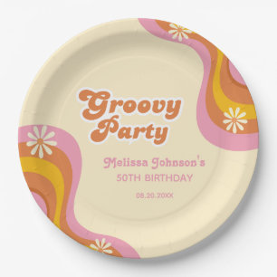 Assiettes En Carton les années 70 Retro Super fêtes daisées Peach Anni