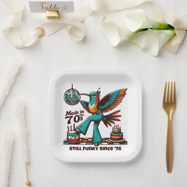 Assiettes En Carton 'les années 70 Toujours Drôle Depuis [Année] Plaqu (Mariage)