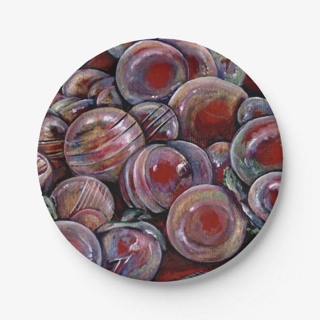 Assiettes En Carton Les balles de Noël rouges (Devant)