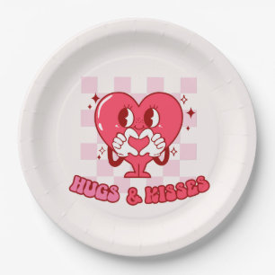 Assiettes En Carton "Les câlins et les baisers" Coeur rose mignon et