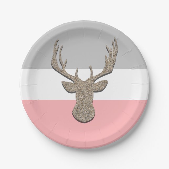 Assiettes En Carton Les cerfs communs silhouettent, mâle sur bleu et (Devant)