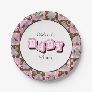 Assiettes En Carton Les éléphants roses et Brown de bébé