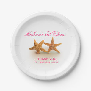 Assiettes En Carton Les étoiles de mer couplent sur le fuchsia de la