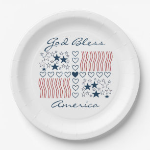Assiettes En Carton Les étoiles patriotiques de Dieu bénissent l'Am