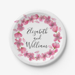 Assiettes En Carton Les fleurs de cerisiers roses
