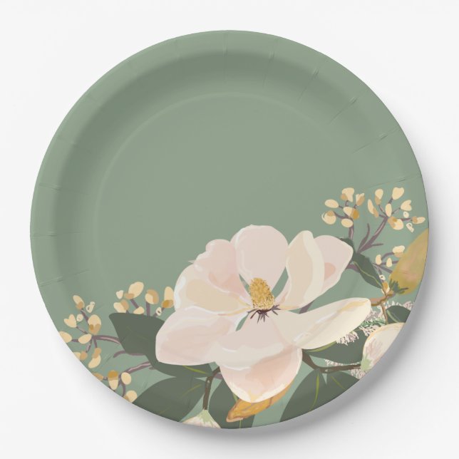 Assiettes En Carton Les fleurs de magnolia, cru ont peint floral (Devant)