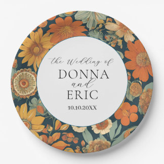 Assiettes En Carton Les fleurs du coucher de soleil : Mariage orange d