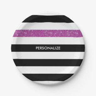 Assiettes En Carton Les formes noires modernes FAUX Purple Glitz et No