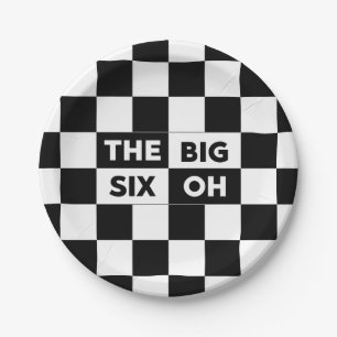 Assiettes En Carton Les grand six oh motifs Checkered noirs et blancs