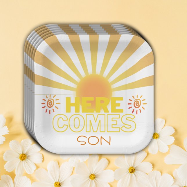 Assiettes En Carton Les Grandes Têtes Jaunes Ici Vient Le Baby shower  (Créateur téléchargé)