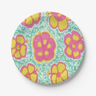 Assiettes En Carton Les ketmies roses et vertes impriment les plaques