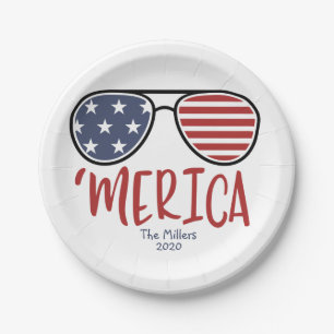 Assiettes En Carton Les lunettes de soleil de Merica 4 juillet Plaque