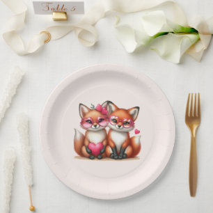 Assiettes En Carton Les mignons renards orange en amour