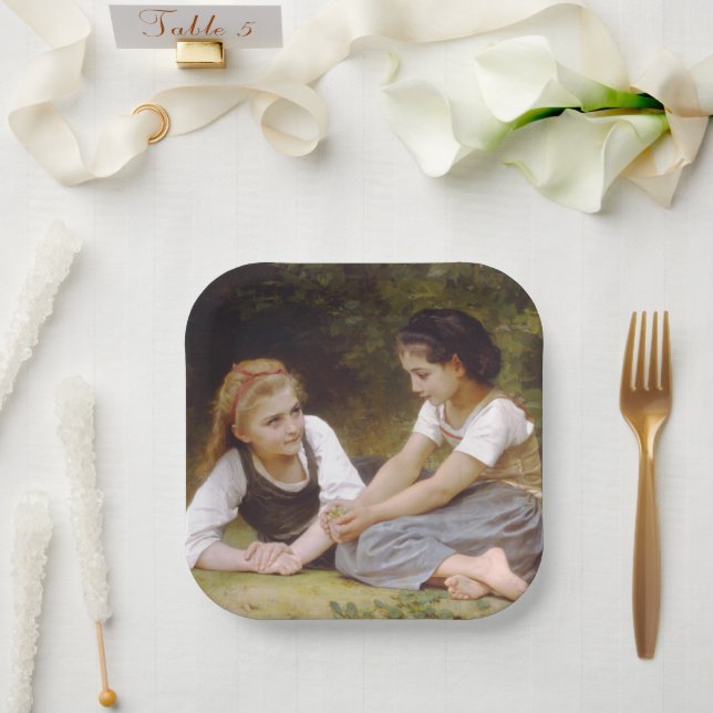 Assiettes En Carton Les Noisettes : Jeunes Filles ramassant des noiset (Mariage)