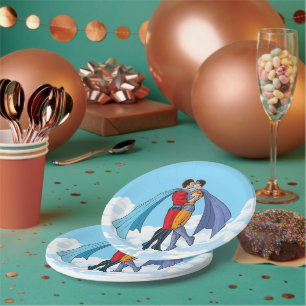 Assiettes En Carton Les personnages de Slipperyjoe embrassant deux sup