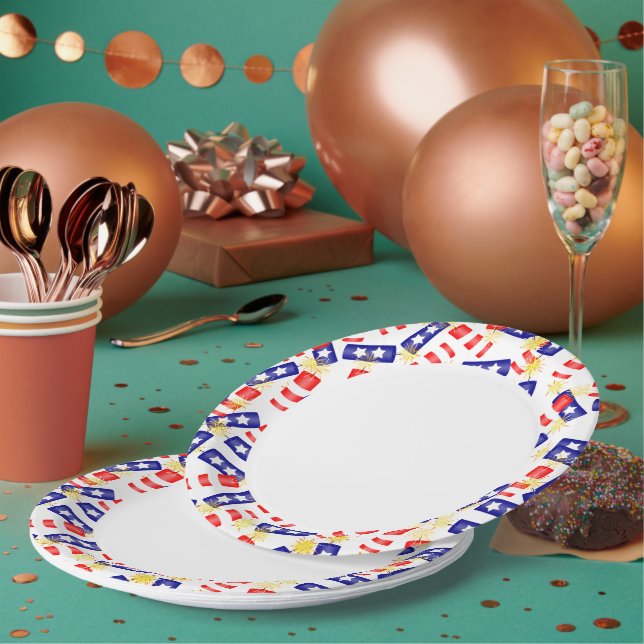 Assiettes En Carton Les pétards pour 4 juillet (Multi)