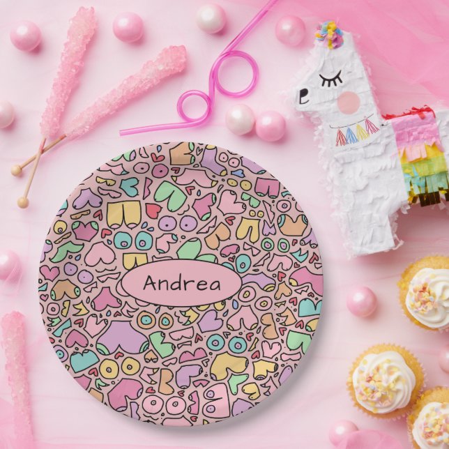 Assiettes En Carton Les seins roses populaire drôle de motif (Fête)