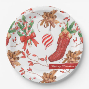 Assiettes En Carton Les senteurs de Noël Cinnamon et Motif de menthe 