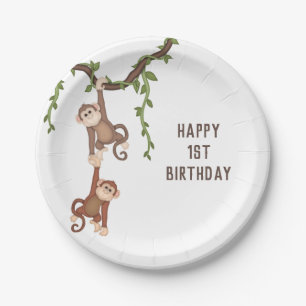 Assiettes En Carton Les singes mignons 1er anniversaire de l'enfant