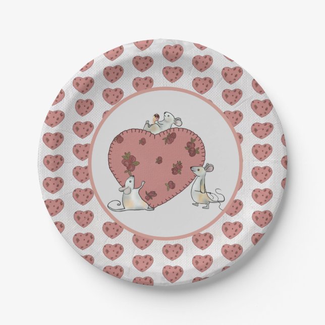 Assiettes En Carton Les souris coulent le coeur en pape (Devant)