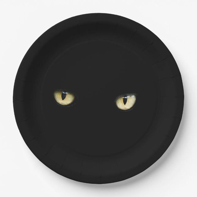 Assiettes En Carton Les yeux de chat noir| Halloween (Devant)